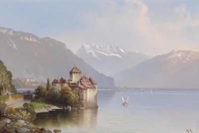 View of Chillon Castle on Lake Geneva by Hubert Sattler